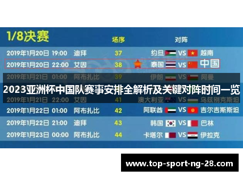 2023亚洲杯中国队赛事安排全解析及关键对阵时间一览 2023亚洲杯中国队赛事安排全解析及关键对阵时间一览